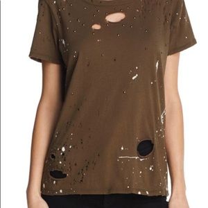 Army green Chaser distressed splatter tee- S